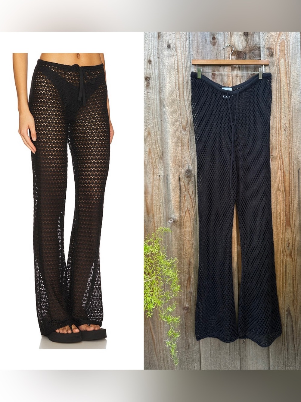 Black Crochet Drawstring Wide Leg Pants 🌿